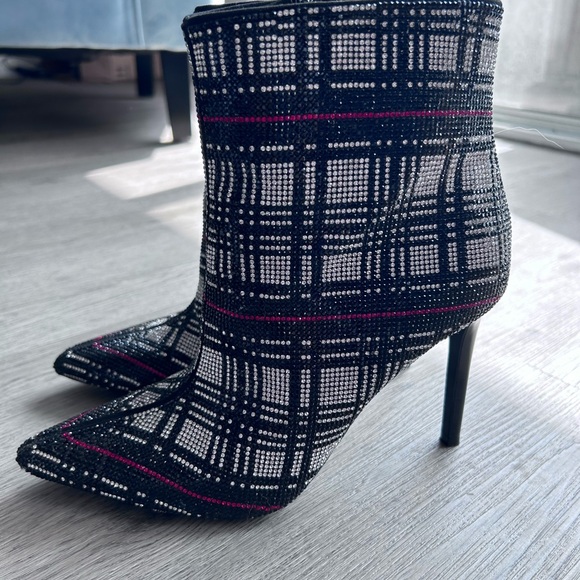 INC Reid’s Plaid Rhinestone Ankle Heeled Boots - Picture 5 of 11